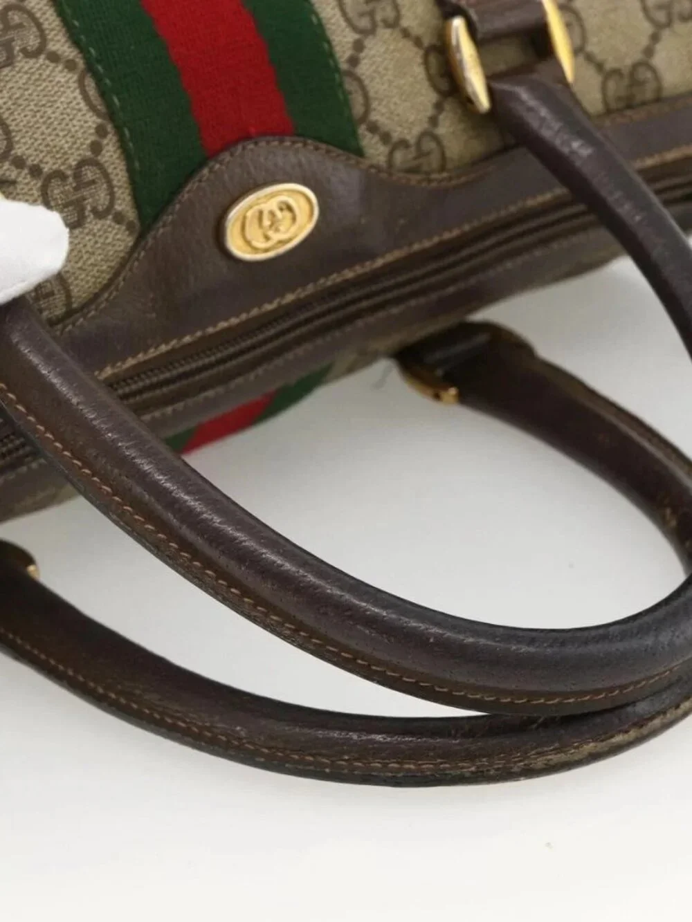 GUCCI GG Supreme Web Sherry Line Bag PVC Beige Gold 98 02 006 Auth BA12009
